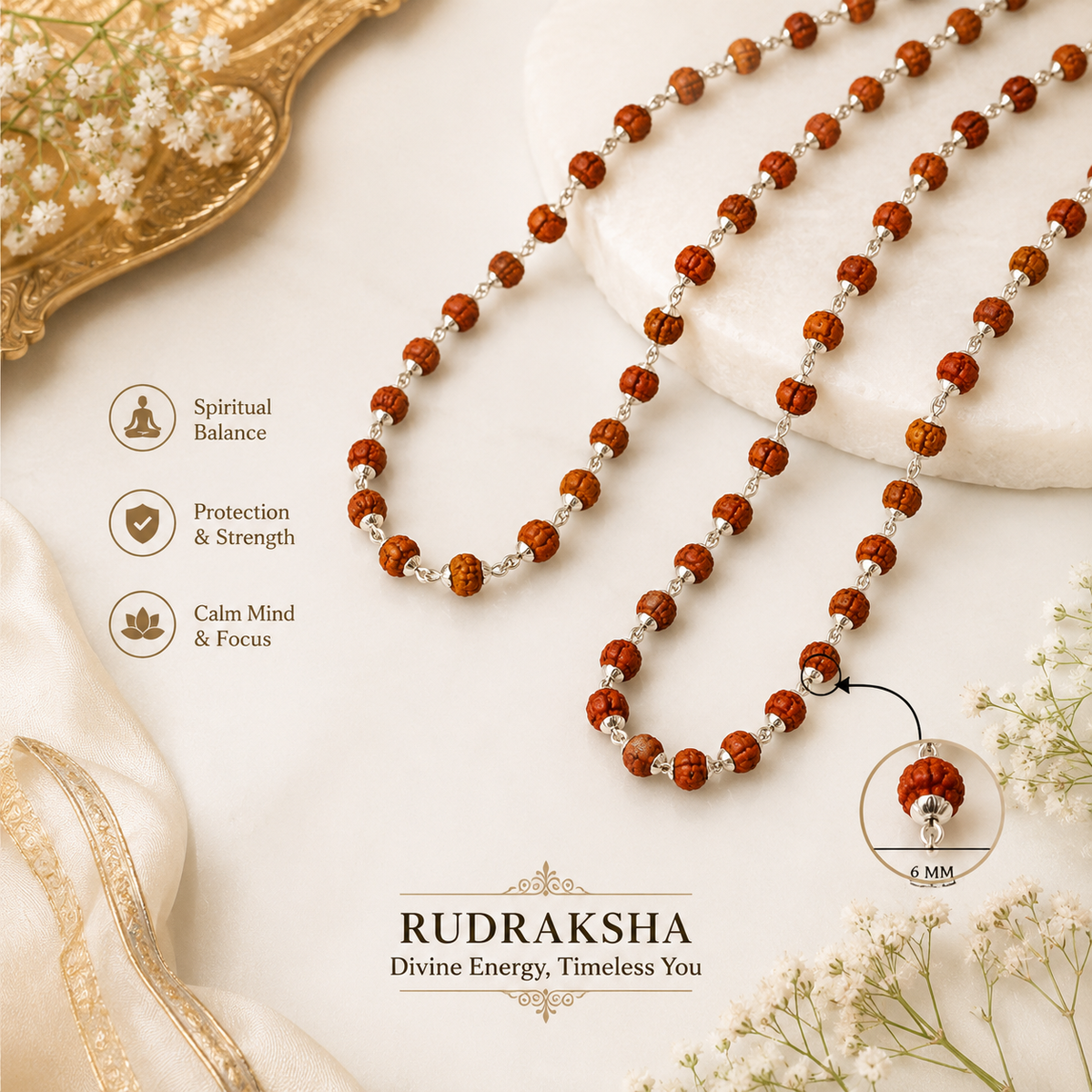 Pure Silver Rudraksha Mala (Certified)