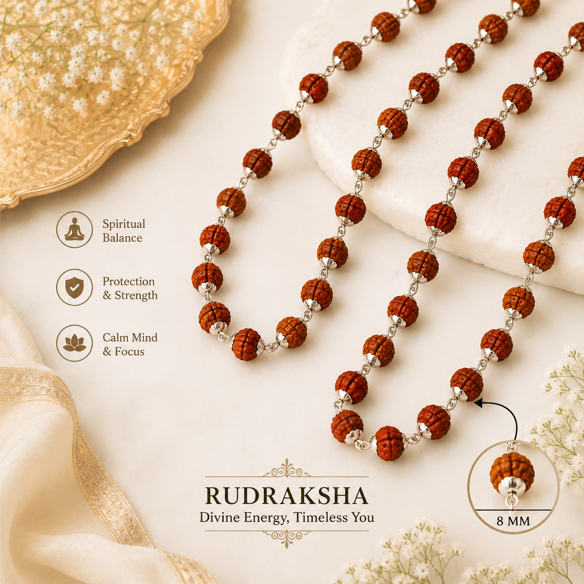 Pure Silver Rudraksha Mala (Certified)