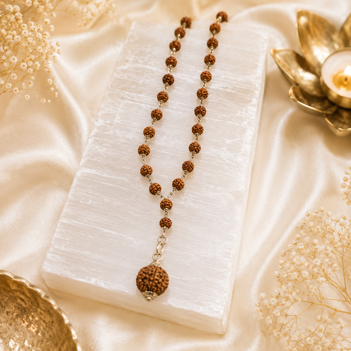 7 Mukhi Nepal Rudraksha Mala in Pure Silver (Certified)