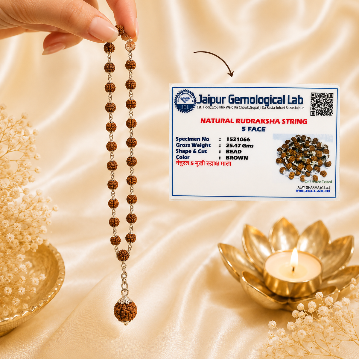 7 Mukhi Nepal Rudraksha Mala in Pure Silver (Certified)