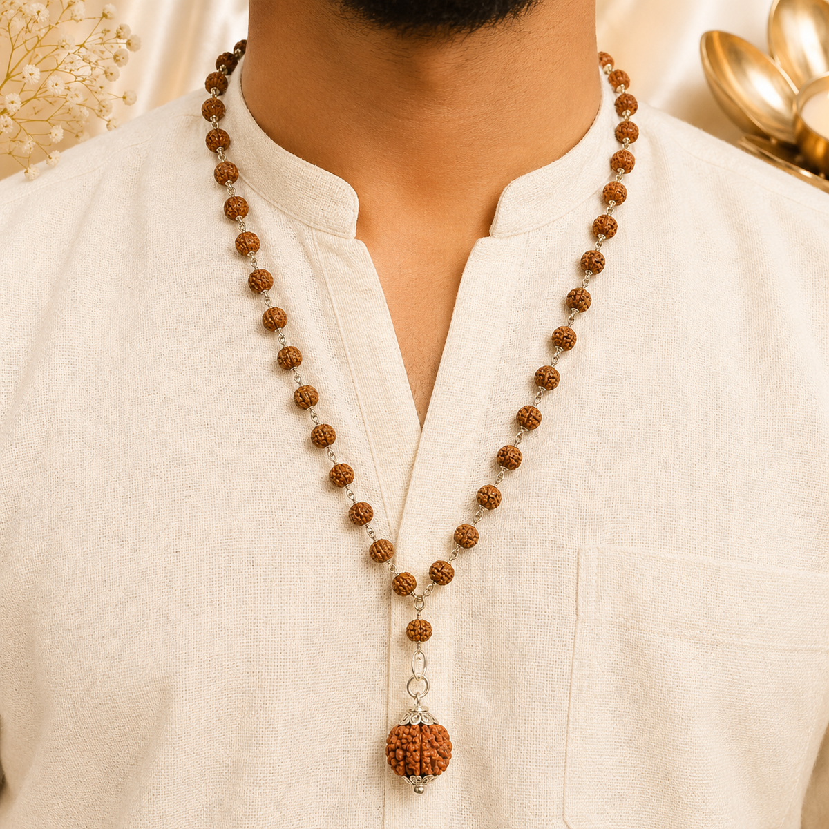 7 Mukhi Nepal Rudraksha Mala in Pure Silver (Certified)