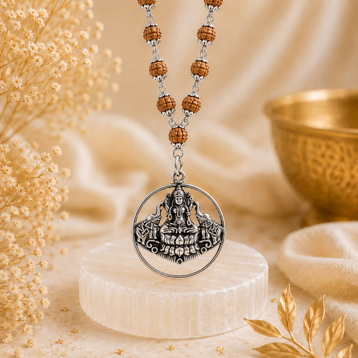 Gaja Lakshmi Locket - Silver Capped