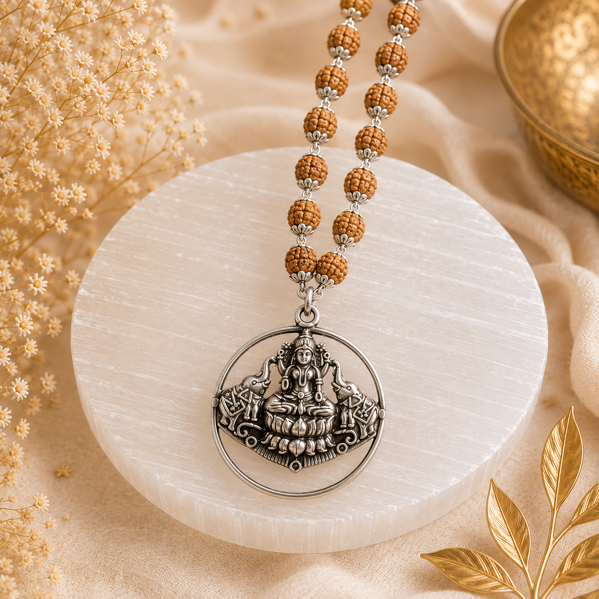 Gaja Lakshmi Locket - Silver Capped