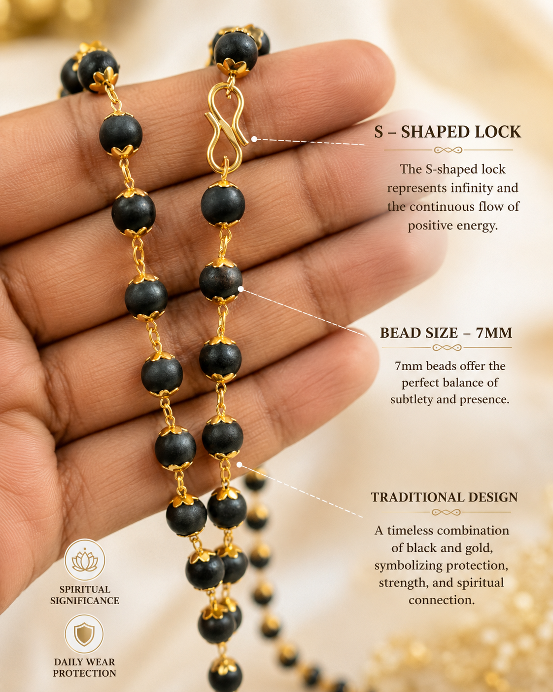 The Original Karungali Mala with 18 K Gold Plating