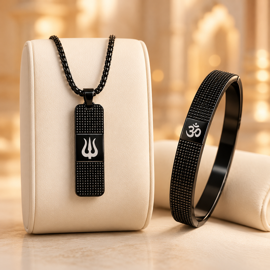 The Resilience Kada with Locket Combo - Black Titanium