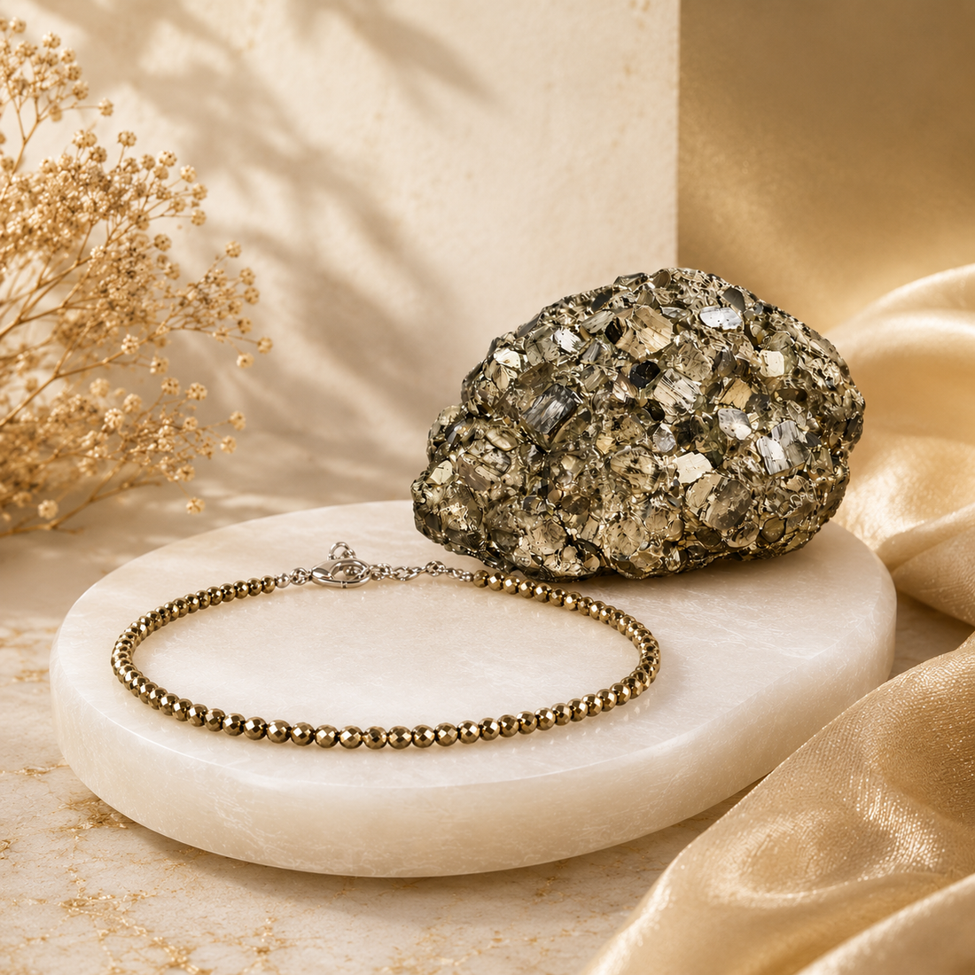 Raw Pyrite Anklet &amp; Raw Pyrite Stone Combo
