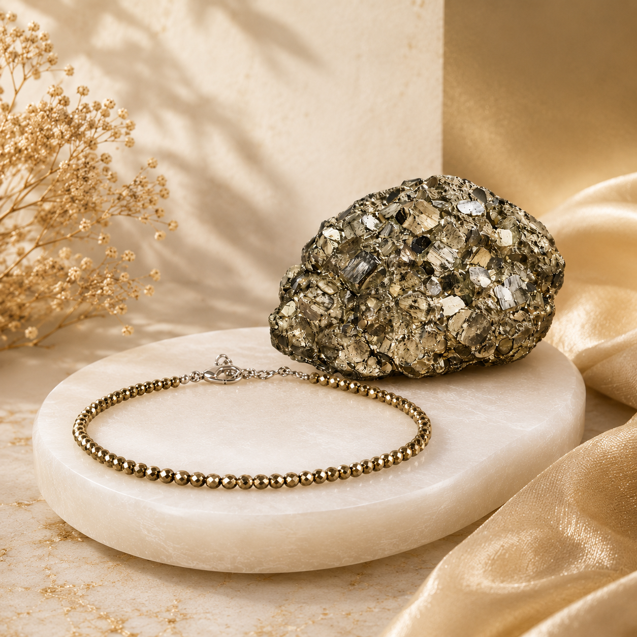 Raw Pyrite Anklet &amp; Raw Pyrite Stone Combo