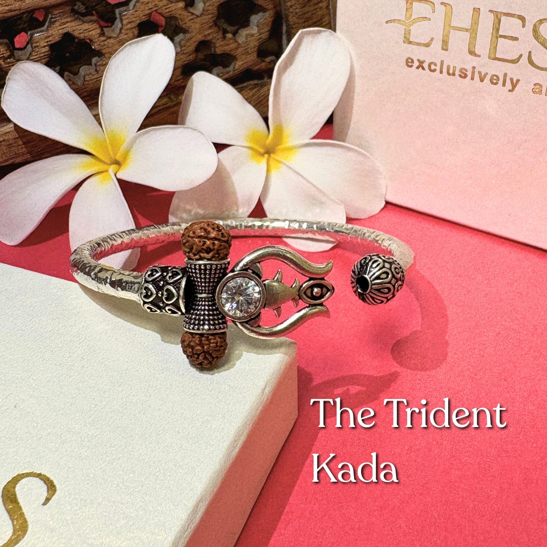 Trident Kada - Trishul Damru Kada with 5 Mukhi Rudraksha Beads