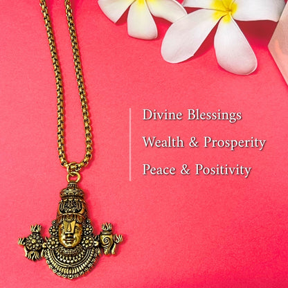Tirupati Balaji Locket with Chain(Gold Plated) - Free Rudraksha Bracelet