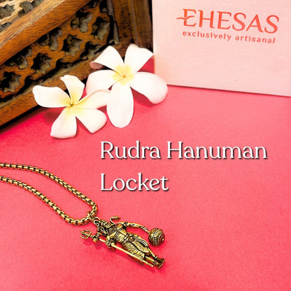 Rudra Hanuman Locket with Chain(Gold Plated) - Free Rudraksha Bracelet