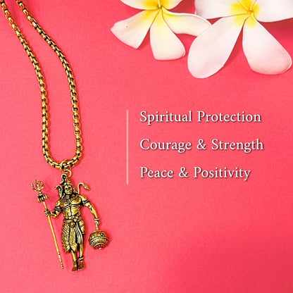 Rudra Hanuman Locket with Chain(Gold Plated) - Free Rudraksha Bracelet