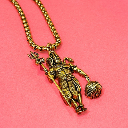 Rudra Hanuman Locket with Chain(Gold Plated) - Free Rudraksha Bracelet