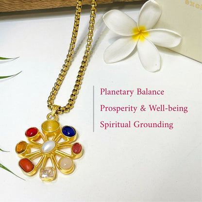 Navratan Locket with Chain (22K Gold Plated) - (Buy 1 Get 1)