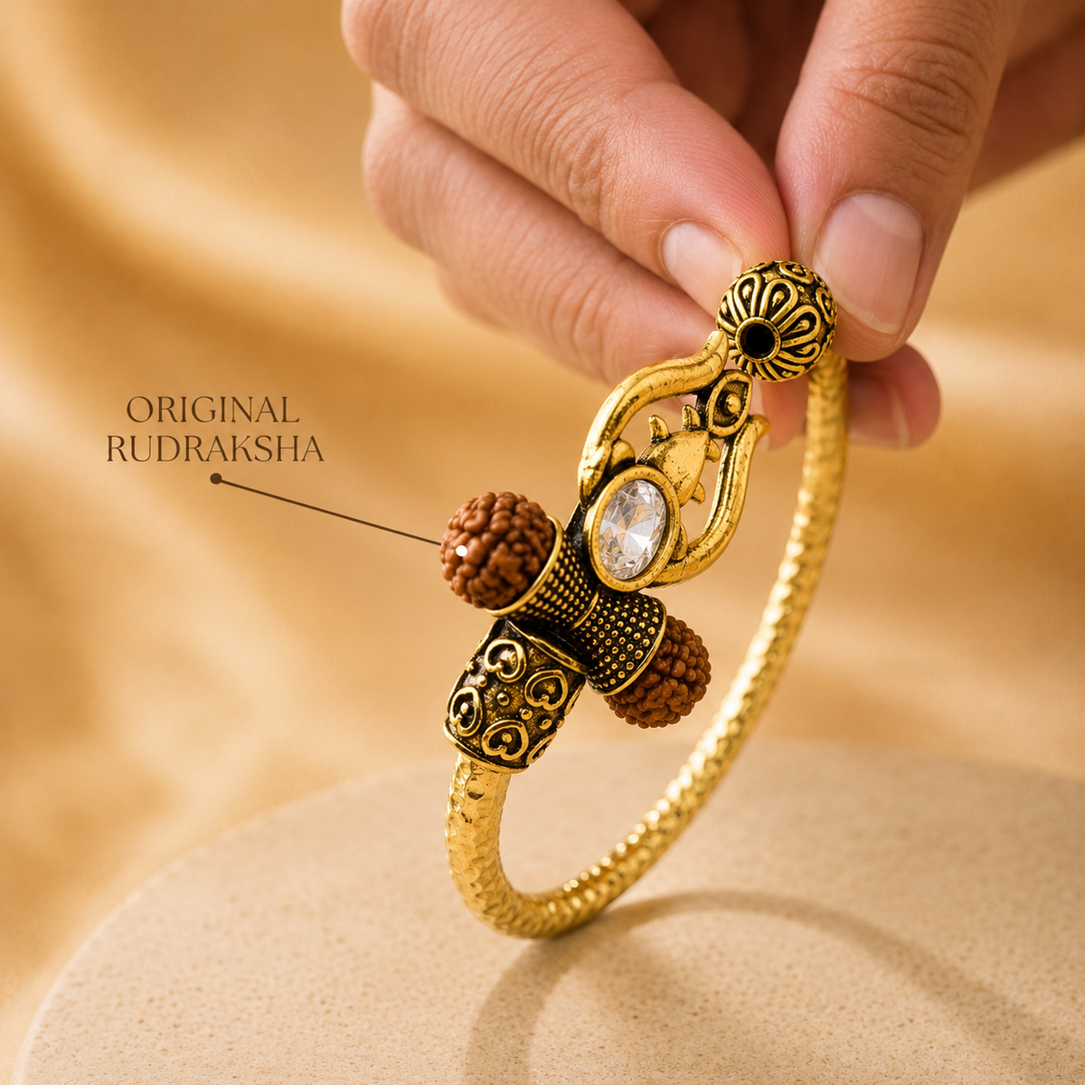 Trident Kada (Gold Plated) - Trishul Damru Kada with 5 Mukhi Rudraksha Beads - (𝐁𝐮𝐲𝟏 𝐆𝐞𝐭𝟏 𝐅𝐫𝐞𝐞)