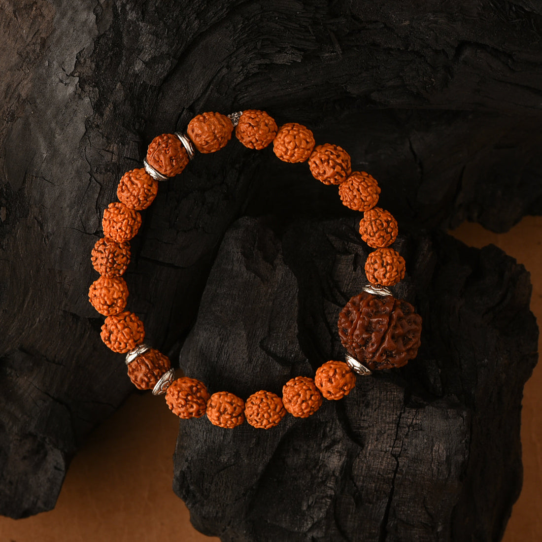 Authentic 5 Mukhi (Five-faced) Rudraksha Bracelet with 5 Mukhi Nepal Bead