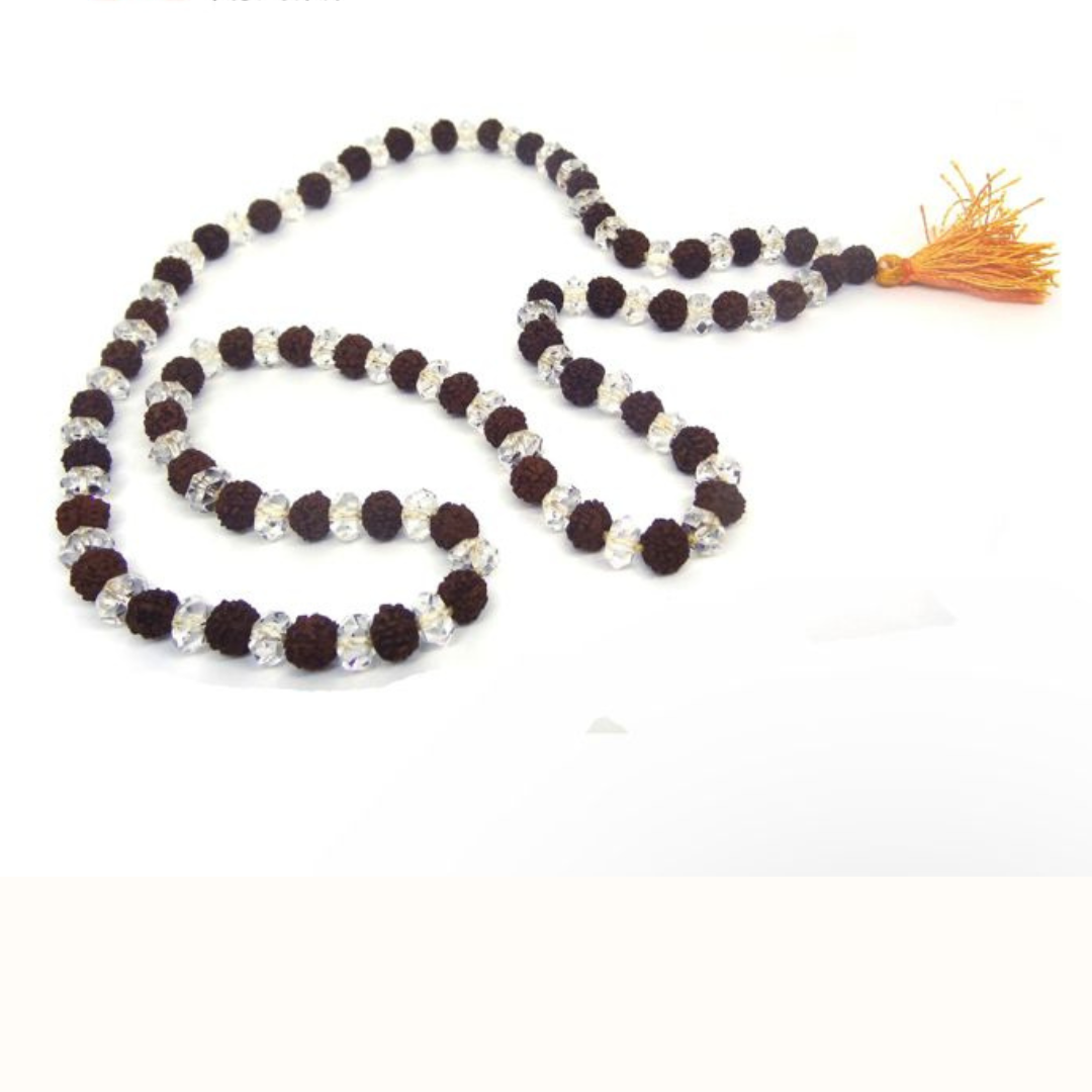 Natural Rudraksha And Diamond Cut Sphatik Mala