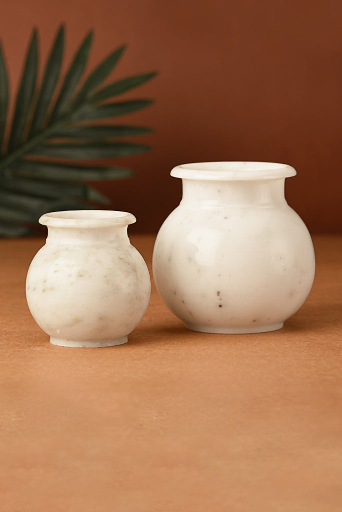 Set of 2 Marble Matka Pots