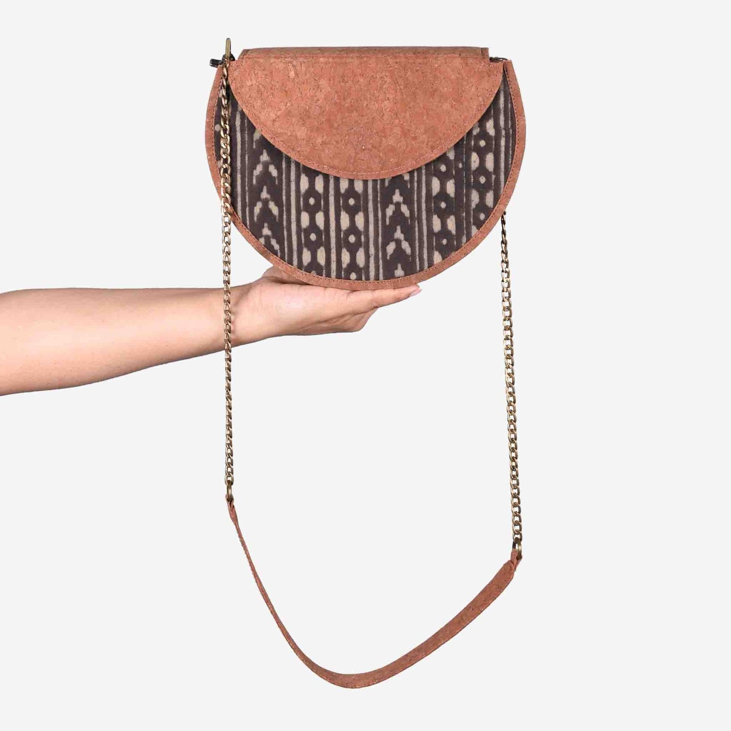 Black IKAT printed and Vegan Leather Moon sling