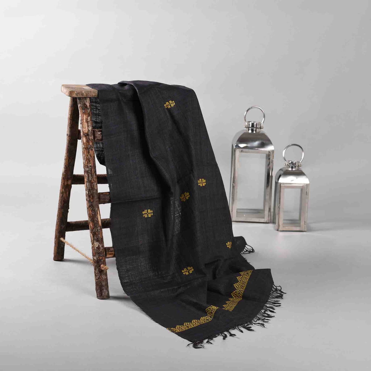 Tawang Grey Embroidered Vegan Silk Stole