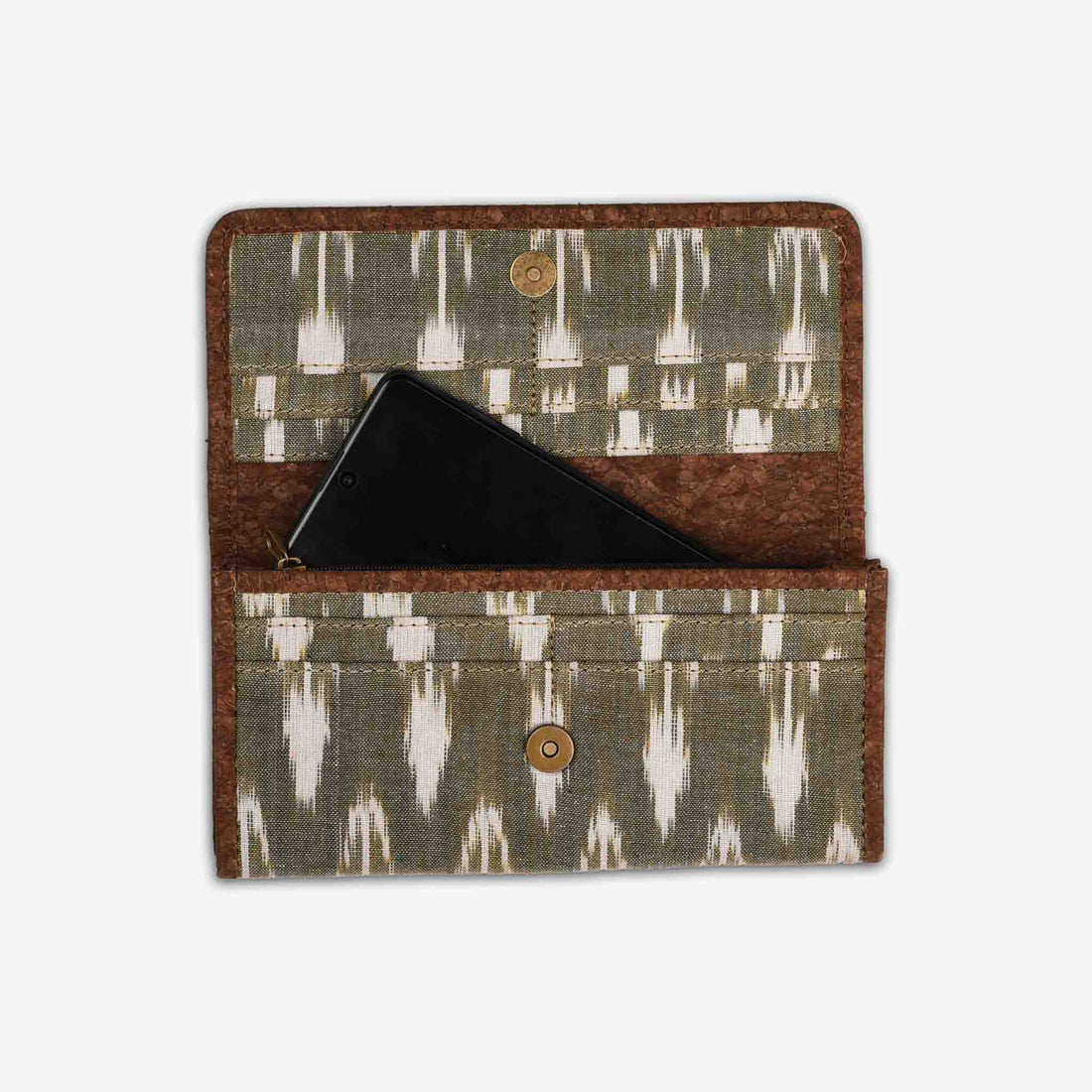 Green Ikat Print Cork Wallet