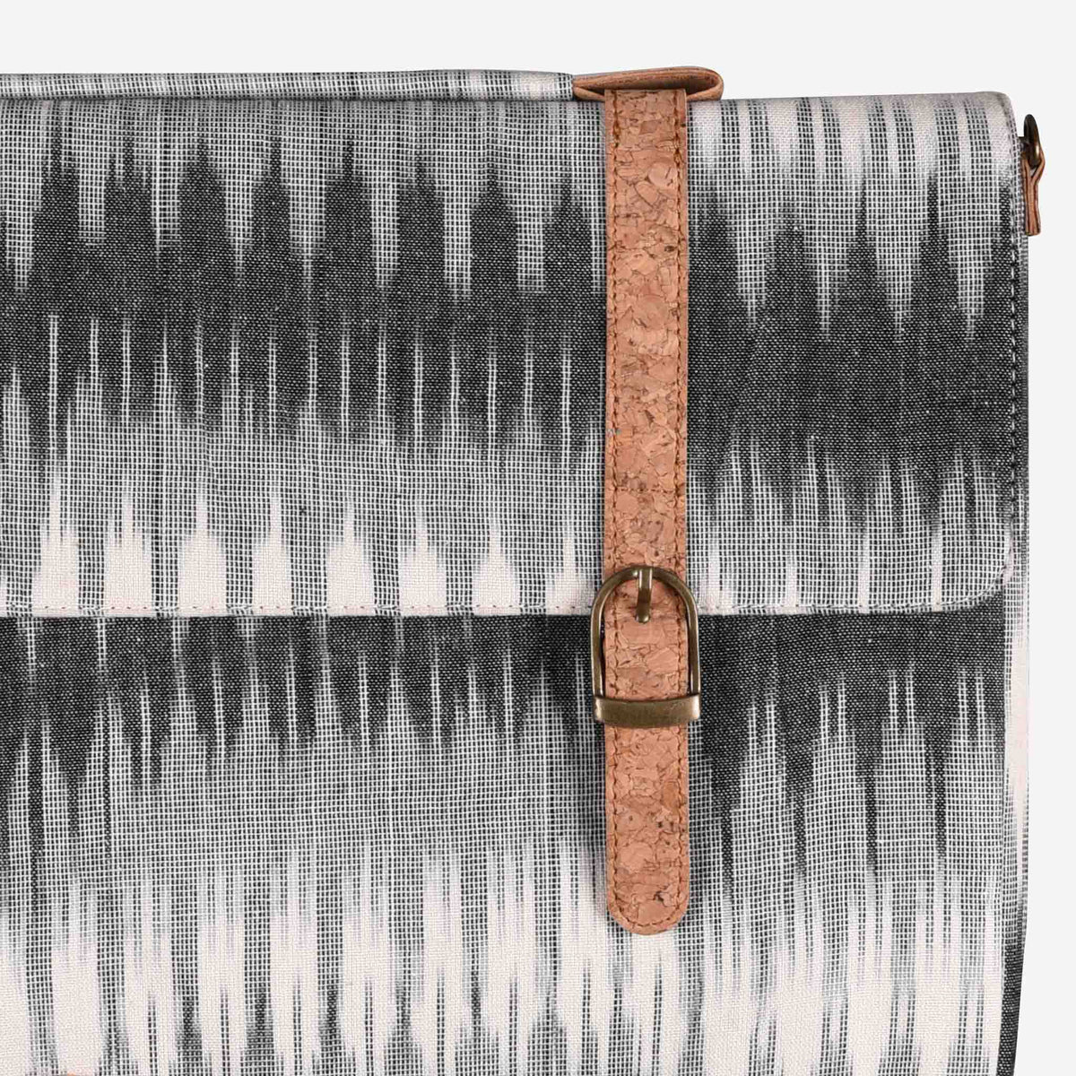 Vegan Leather and Grey Dabu Print Canvas Laptop Sleeve