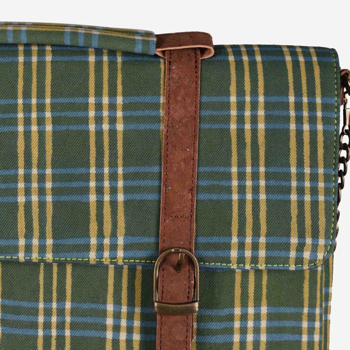 Vegan Leather and Green Dabu Print Canvas Laptop Sleeve