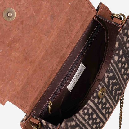 Black IKAT printed and Vegan Leather Moon sling