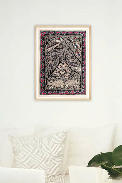 Mashubani Rabbit Running rabbit (sale) Madhubani Painting – Ehesas UK